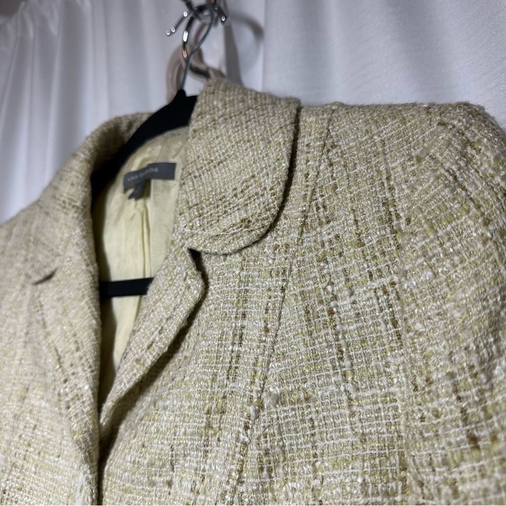 Ann Taylor Women's Size 4 Green Tweed Linen Blend Blazer Career Coquette Barbie - Picture 4 of 13